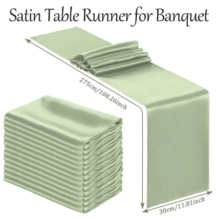5-20Pcs Satin Table Runner for Wedding Sage Green Silk Table Cover Banquet Party Table Runner Fit Rectangle/Round Table