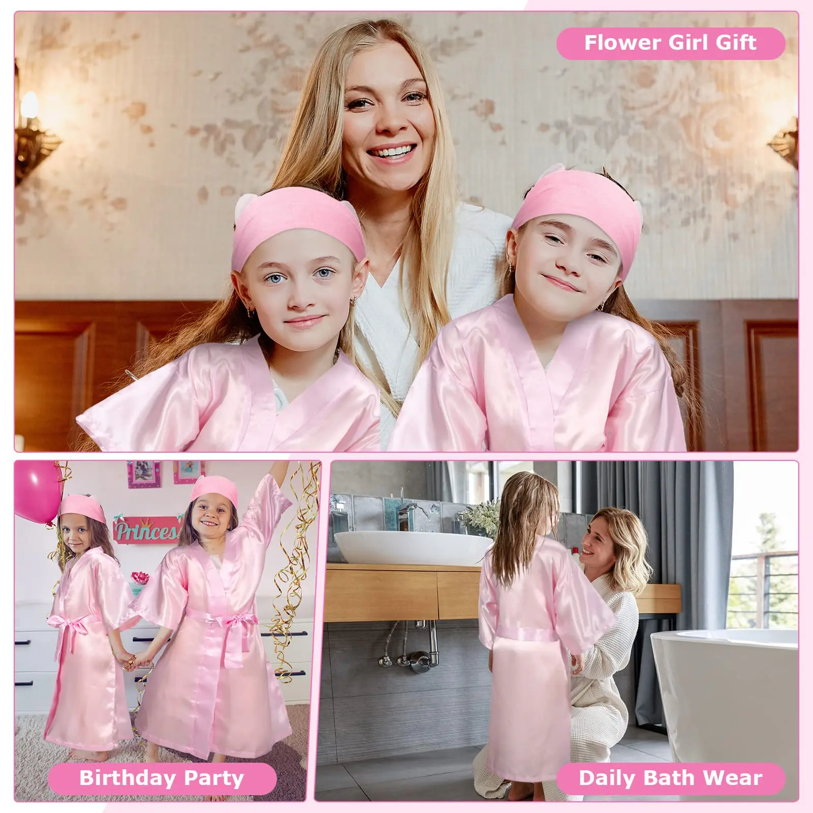 1Set Kids Silk Satin Robe Spa Party Robes for Girl Kimono Bathrobe DIY Spa Birthday Squad Robes Slumber Robe Party Favors - Image 3