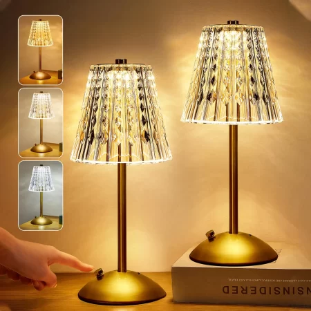 2/1Pcs LED Crystal Table Lamp Romantic Atmosphere Light Touch Dimming Night Light 2000mAh USB Eye-Protection Reading Lamp