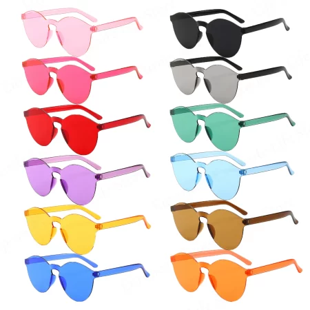 12/24/48/60Pcs Rimless Sunglasses Oversized Round Party Sunglasses Fashion Candy Color Tinted Fun Sunglasses for Women Men
