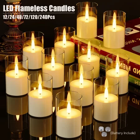12-240Pcs LED Flameless Candles Bulk with Battery 3D Flickering Pillar Candles 2"X4" Wedding/Christmas Decoration Candles