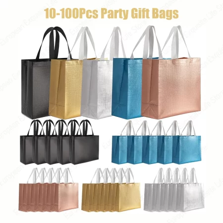 10-100Pcs Reusable Gift Bags Aluminized Film Non-woven Tote Bags Wedding Party Favor Gift Bag Eco Shopping Retail Bags