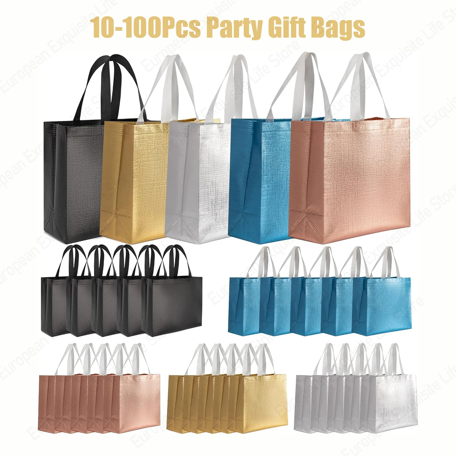 10-100Pcs Reusable Gift Bags Aluminized Film Non-woven Tote Bags Wedding Party Favor Gift Bag Eco Shopping Retail Bags