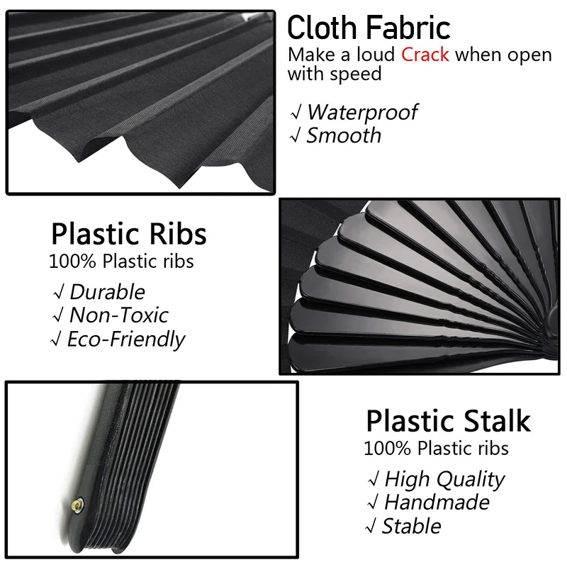 10-100Pcs Black Hand Fans Vintage Chinese Style Folding Fans Cloth Fabric Dance Fan Wedding Party Favor Gift Fans for Guests - Image 6