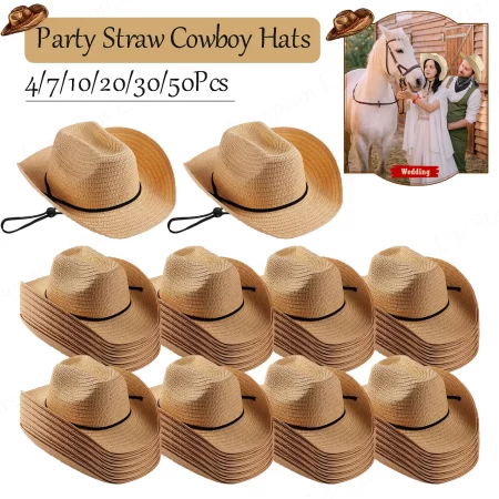 4-50Pcs Straw Cowboy Hats for Party Bulk Sombrero Hats Western Hats for Women and Men Wedding/Beach/Havana Party Favor Supplies
