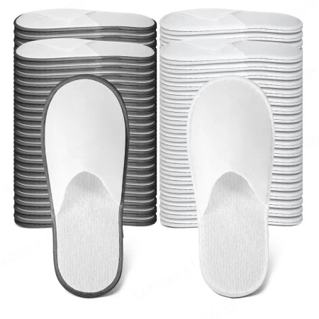 10-240Pairs SPA Disposable Slippers for Hotel Guests Bulk Closed Toe Non-Slip House Slippers Comfort Brushed Plush Party Slipper