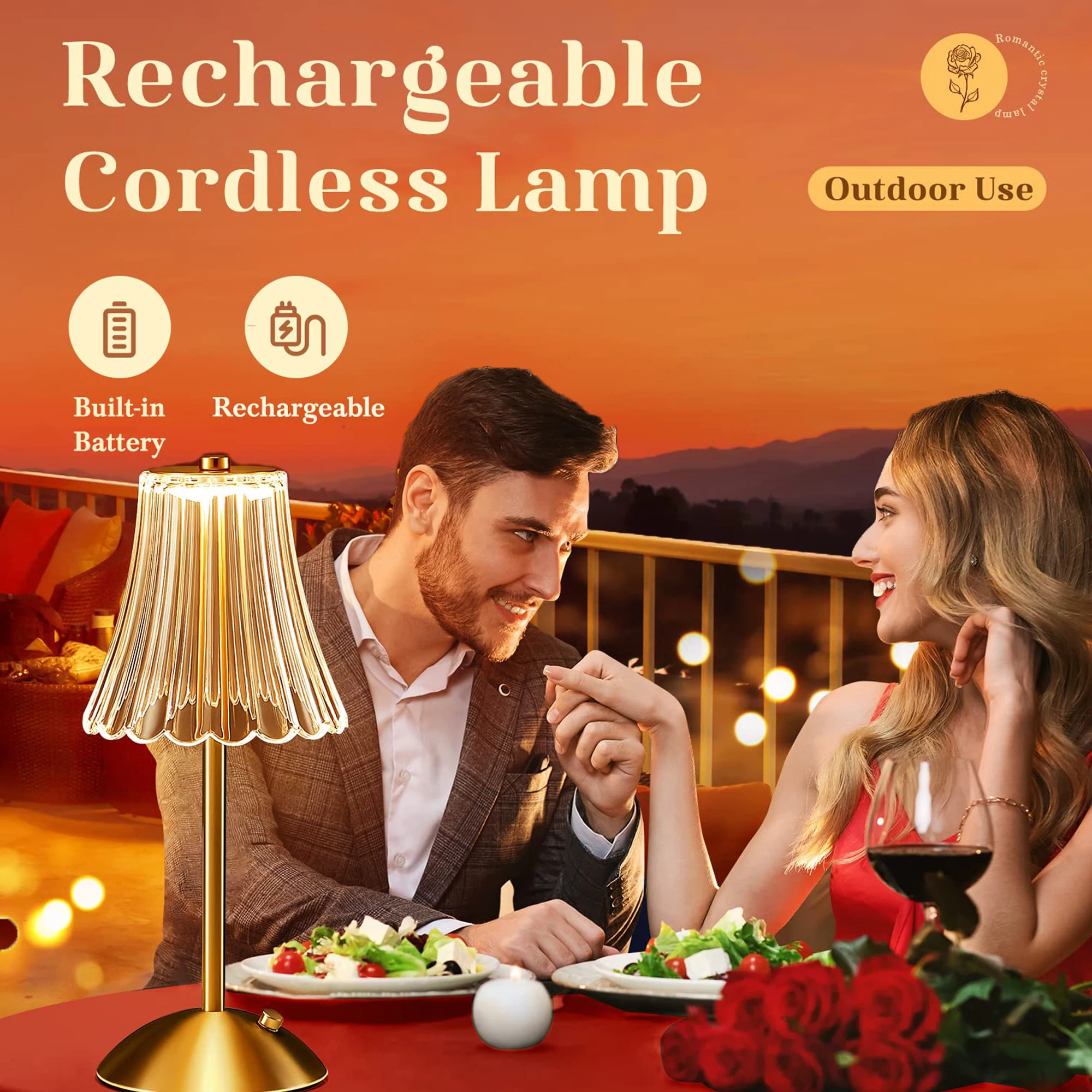 4/2/1Pcs LED Rechargeable Table Lamps Restaurant Decor Light Touch Dimming Desk Lamp Portable Cordless Night Light Bedside Lamp - Image 2