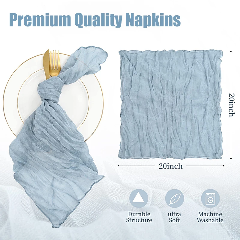 6-120Pcs Table Napkins 20x20inch Dinner Napkins Boho Wedding Napkins Gauze Cheesecloth Napkins Table Towel for Party/Banquet - Image 6