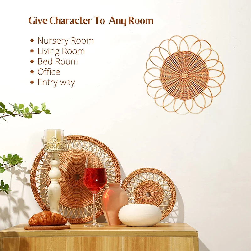 Woven Wall Basket Decor Set of 5 Hanging Rattan Wicker Wall Decoration 100% Handmade Boho Wall Baskets for Living Room/Bedroom - Image 6