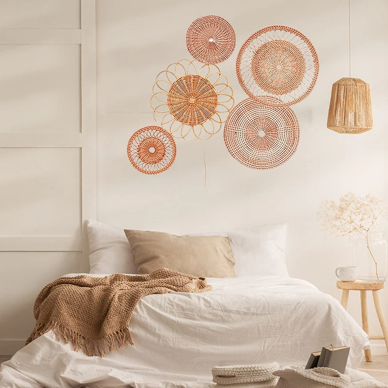 Woven Wall Basket Decor Set of 5 Hanging Rattan Wicker Wall Decoration 100% Handmade Boho Wall Baskets for Living Room/Bedroom - Image 5