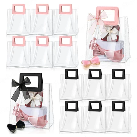 20/40/80Pcs Wedding Transparent Gift Bags with Handles PVC Wrap Bags Reusable Heavy Duty Tote Bags for Bridal Party Decor