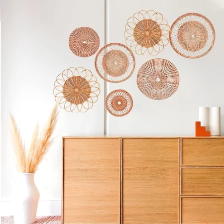 Woven Wall Basket Decor Set of 5 Hanging Rattan Wicker Wall Decoration 100% Handmade Boho Wall Baskets for Living Room/Bedroom