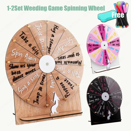 11.4inch Wedding Game Spinning Wheel Wooden Prize Tabletop Spinner with Stand Erasable Acrylic Board Roulette Wheel for Wedding