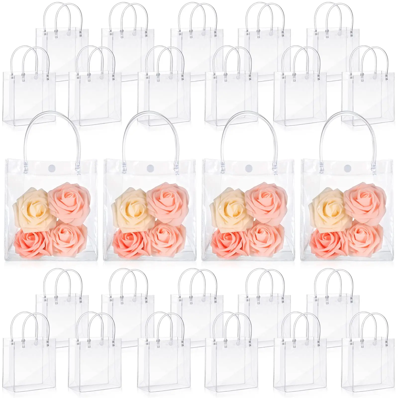 12-100Pcs Wedding Clear Gift Bags with Handle Reusable PVC Favor Bag Transparent Gift Wrap Tote Bag Shopping Bags Retail Bags