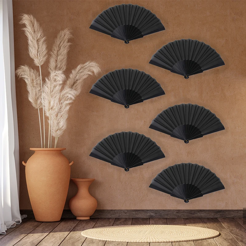 10-100Pcs Black Hand Fans Vintage Chinese Style Folding Fans Cloth Fabric Dance Fan Wedding Party Favor Gift Fans for Guests - Image 2