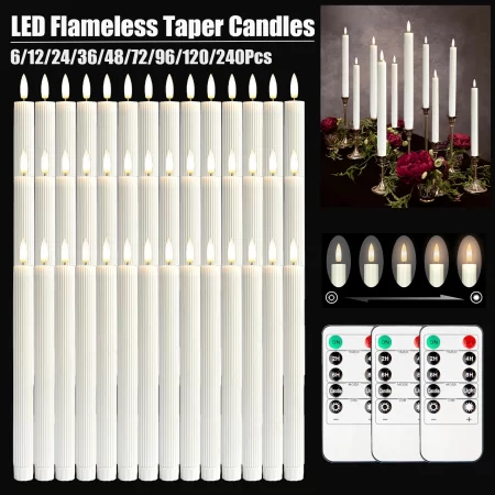 6-240Pcs Flameless Taper Candles 3D Flickering Faux Candles Battery Operated LED Candle Wedding/Christmas Decoration Candles