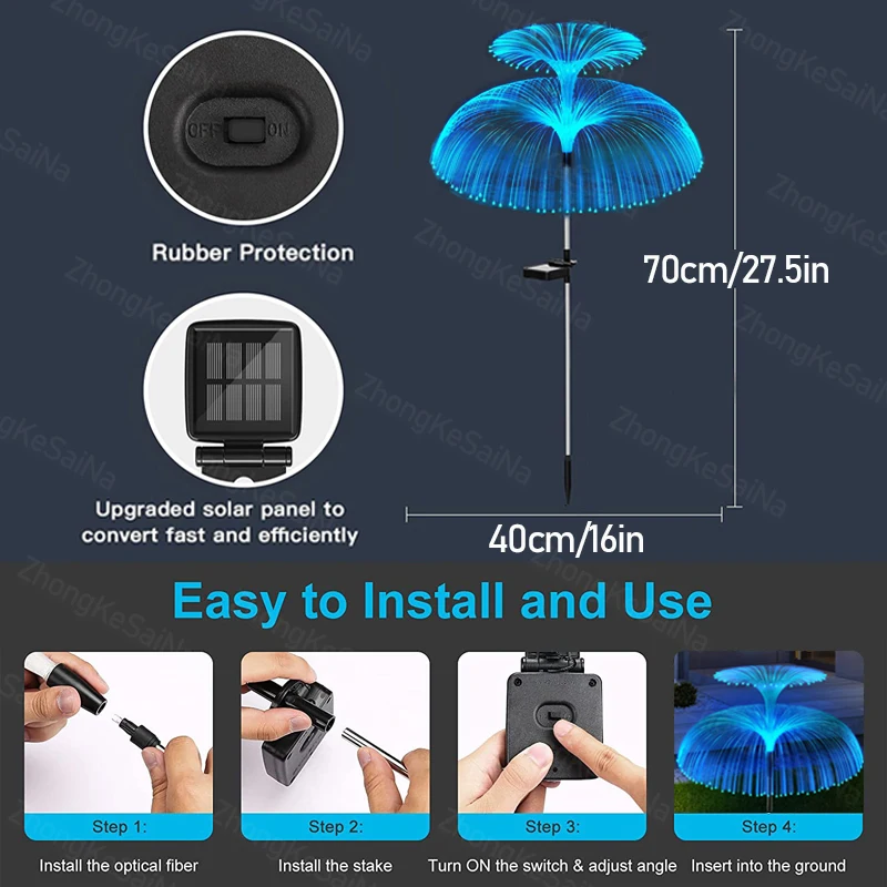 1/2Pcs Solar Garden Light Outdoor Waterproof Jellyfish Lawn Light RGB Changing Color Landscape Light for Yard/Pathway Decor - Image 6