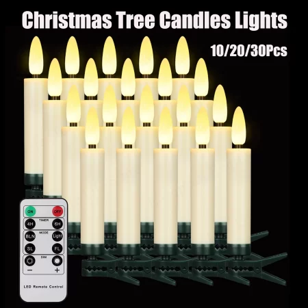 10/20/30Pcs Christmas Tree Candles Lights LED Flameless Taper Candles Flickering with Remote Timer and Dimmable for Xmas/Wedding