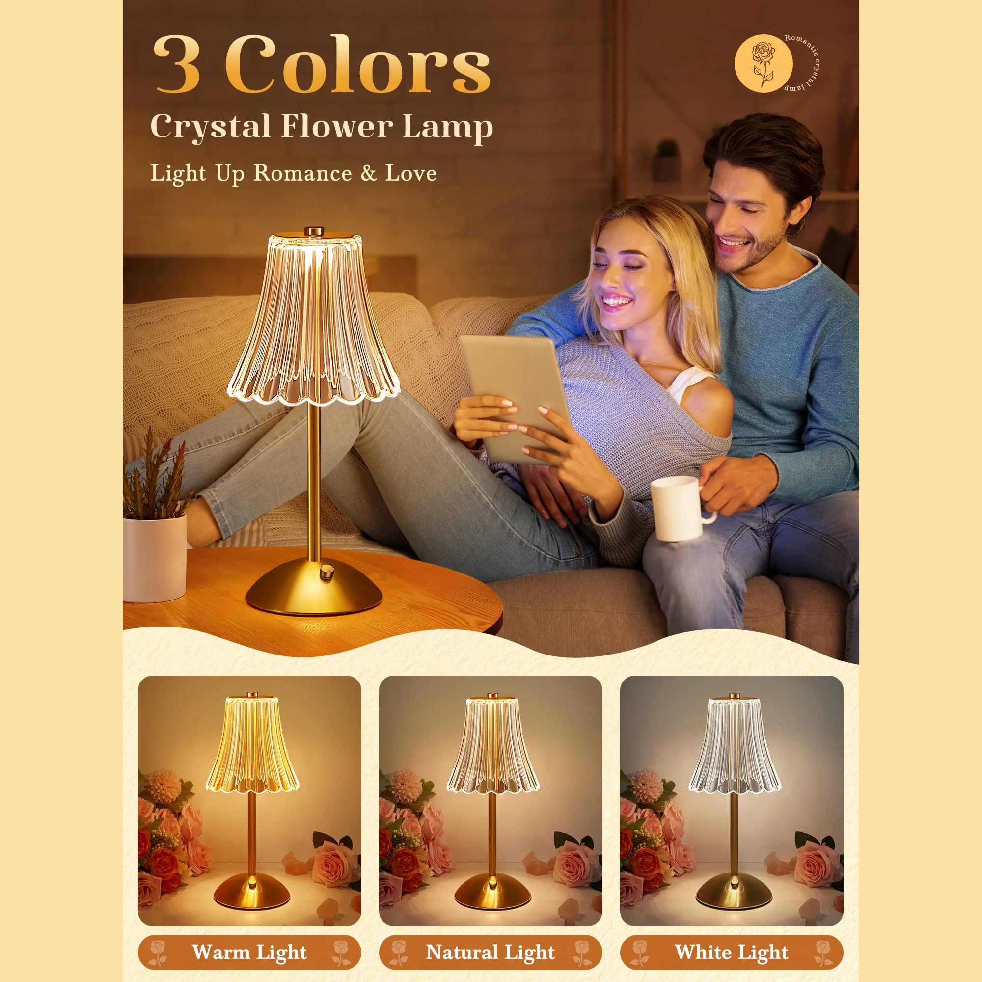 4/2/1Pcs LED Rechargeable Table Lamps Restaurant Decor Light Touch Dimming Desk Lamp Portable Cordless Night Light Bedside Lamp - Image 5