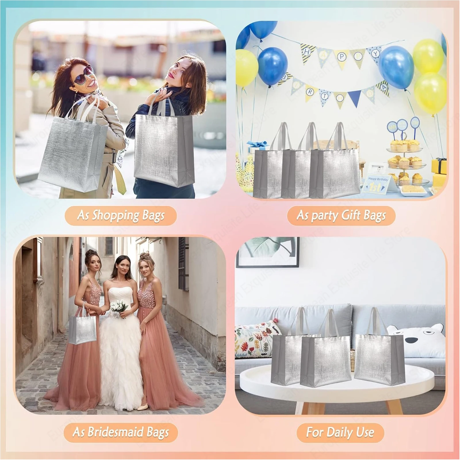 10-100Pcs Reusable Gift Bags Aluminized Film Non-woven Tote Bags Wedding Party Favor Gift Bag Eco Shopping Retail Bags - Image 2